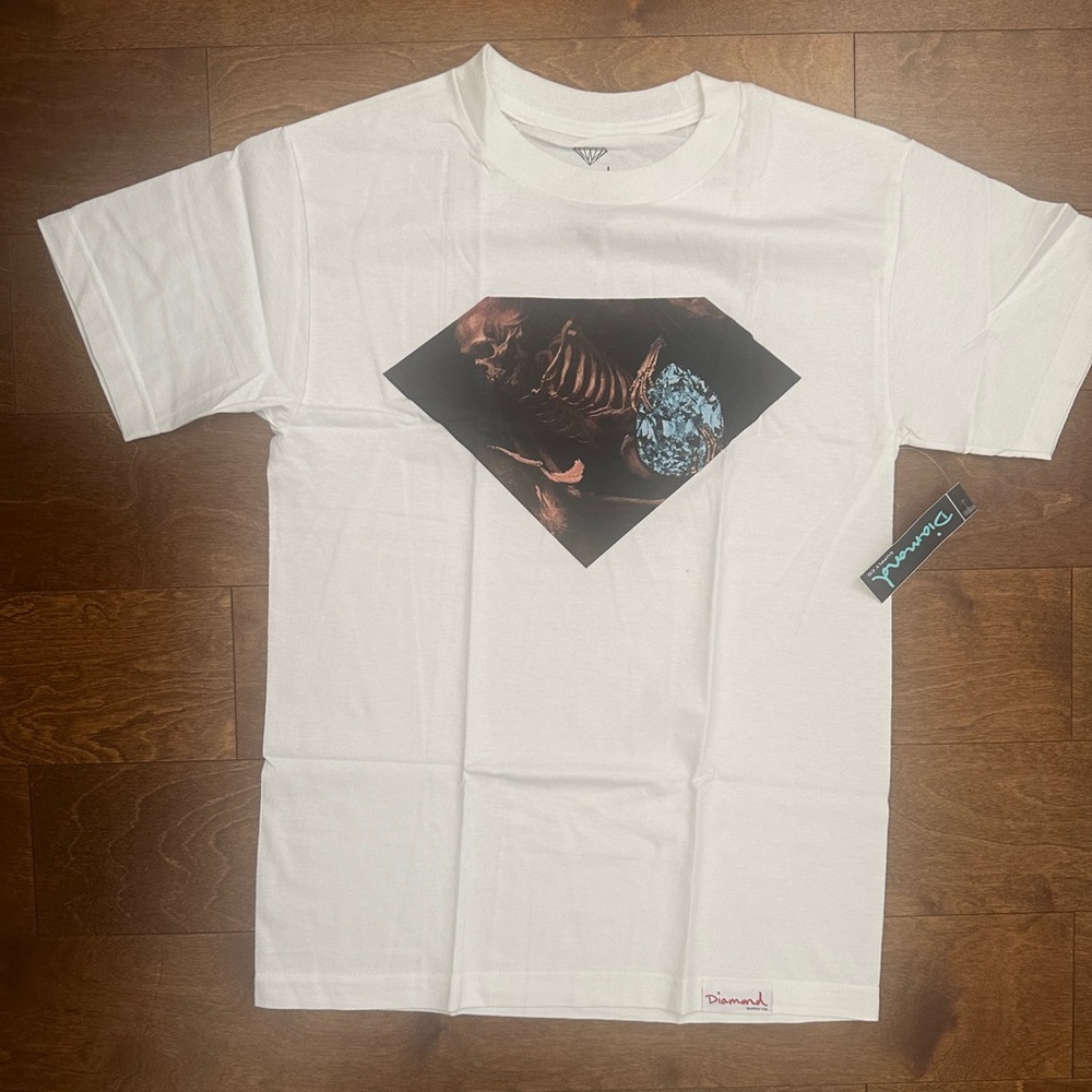 Diamond Supply Co. White Tee with Skeleton Diamond Graphic